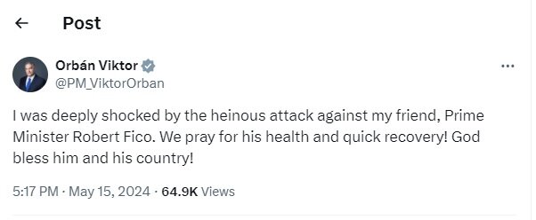 واکنش «ویکتور اوربان» به ترور نخستوزیر اسلواکی