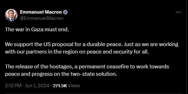 موضع «ماکرون» درباره پیشنهاد جدید آتشبس در غزه
