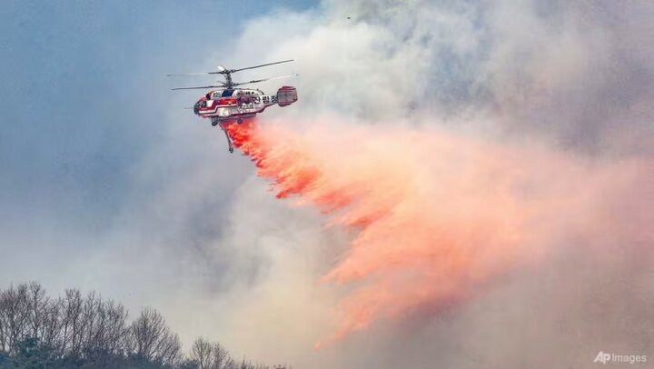 Falling a sprayer helicopter during fire extinguishing in South Korea; The pilot was killed