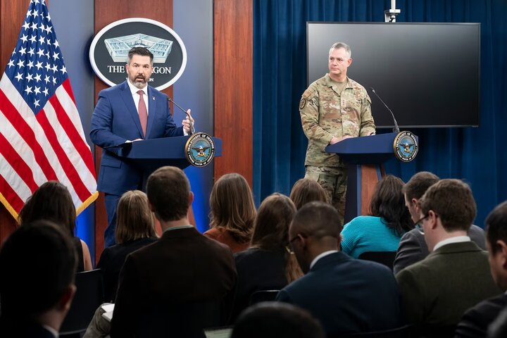The new Pentagon spokesman threatened Sanaa at the first news conference