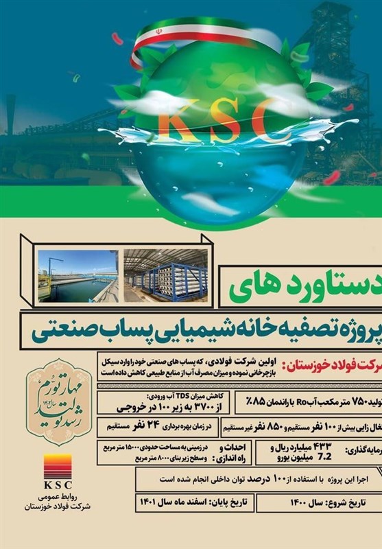 برای نخستین بار در کشور؛ بهرهبرداری از پروژه بازچرخانی پساب صنعتی در فولاد خوزستان