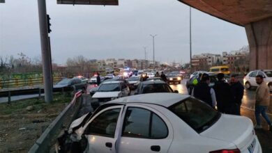 تصادف زنجیرهای در آزادراه قزوین ـ کرج / تصادف ۵۰ خودرو ۴ مصدوم بهجا گذاشت