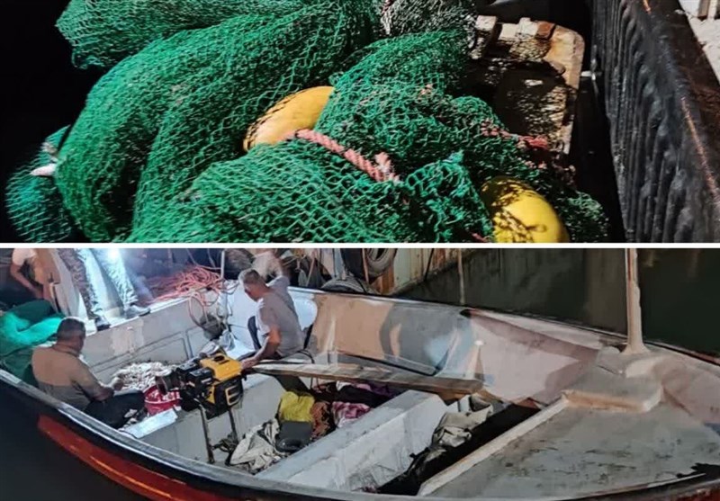 توقیف ۲ فروند قایق موتوری هنگام صید ترال