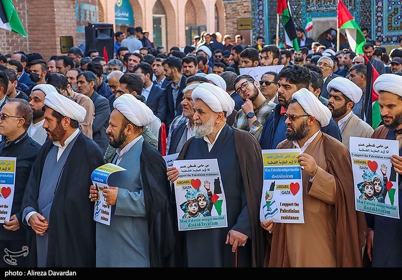 تجمع اردبیلیها در محکومیت اسرائیل/ آذربایجان سوخت هواپیماهای اسراِئیل را تأمین نکند + تصاویر