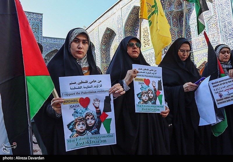 تجمع اردبیلیها در محکومیت اسرائیل/ آذربایجان سوخت هواپیماهای اسراِئیل را تأمین نکند + تصاویر