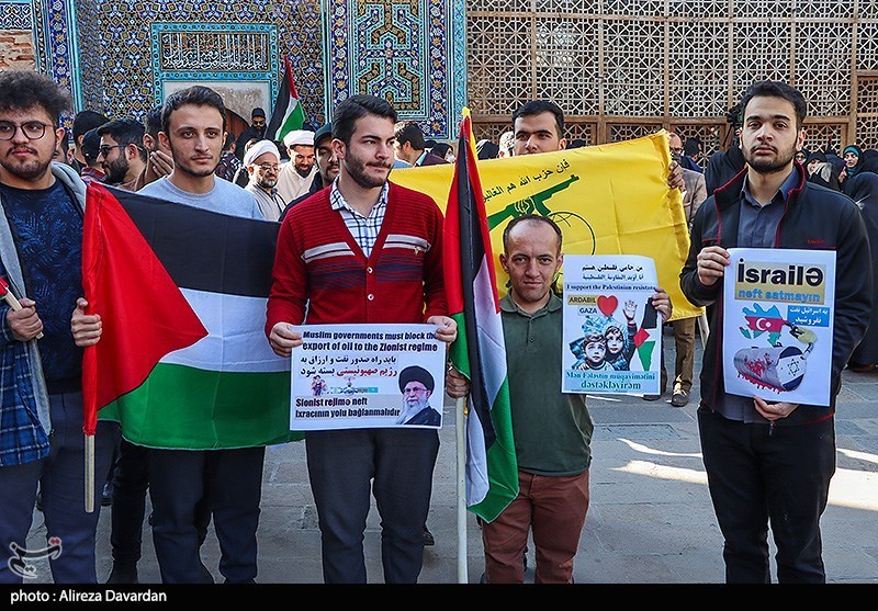 تجمع اردبیلیها در محکومیت اسرائیل/ آذربایجان سوخت هواپیماهای اسراِئیل را تأمین نکند + تصاویر