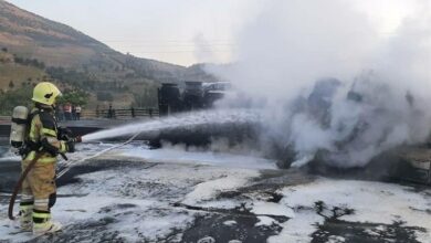 تصادف و واژگونی تانکر سوخت در بزرگراه بهشت زهرا (س)