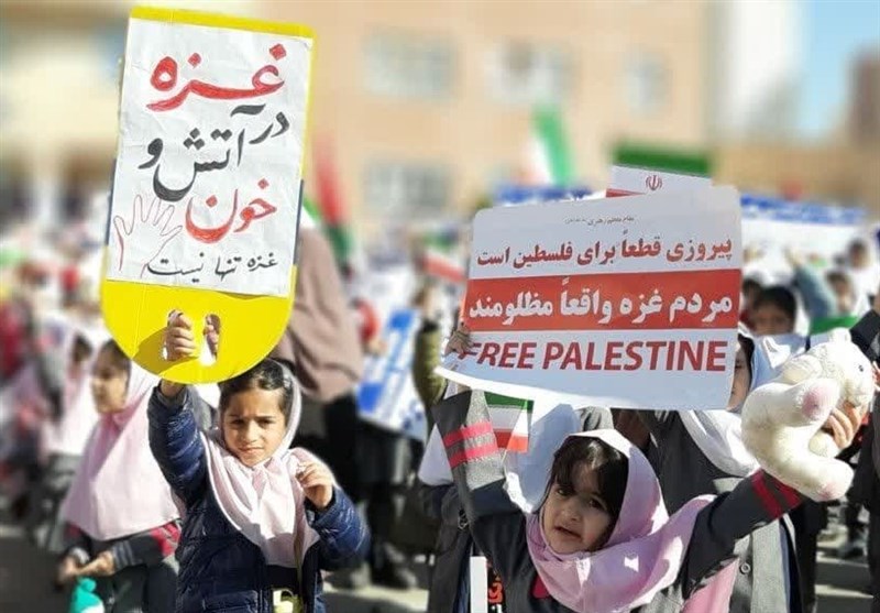 راهپیمایی مردم در شهرستانهای استان تهران برای حمایت از کودکان فلسطینی + فیلم