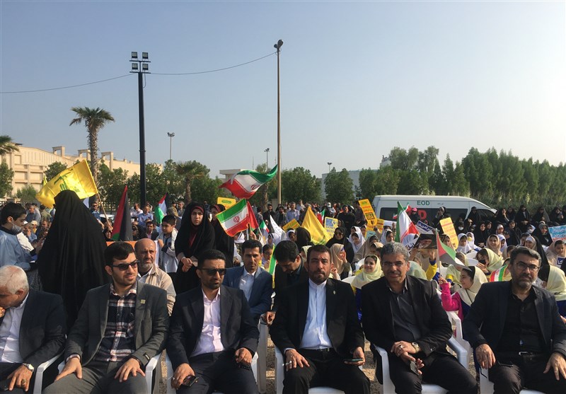 فریاد بوشهریها علیه اسرائیل از کنار خلیج همیشه فارس/ حمایت مردم از کودکان و زنان مظلوم غزه + فیلم