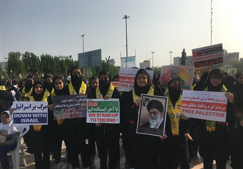 فریاد بوشهریها علیه اسرائیل از کنار خلیج همیشه فارس/ حمایت مردم از کودکان و زنان مظلوم غزه + فیلم