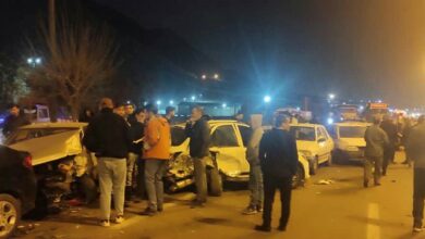 تصادف زنجیرهای 11 خودرو در اتوبان امام رضا + عکس و فیلم