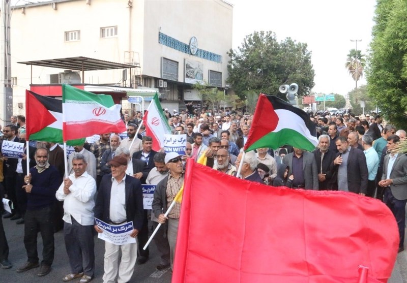 راهپیمایی بوشهریها در محکومیت جنایات رژیم صهیونیستی و آمریکا + تصویر