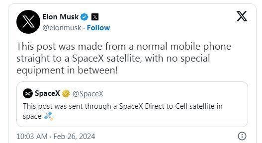 نخستین پست ایکس با اینترنت ماهوارهای گوشیهای عادی ارسال شد