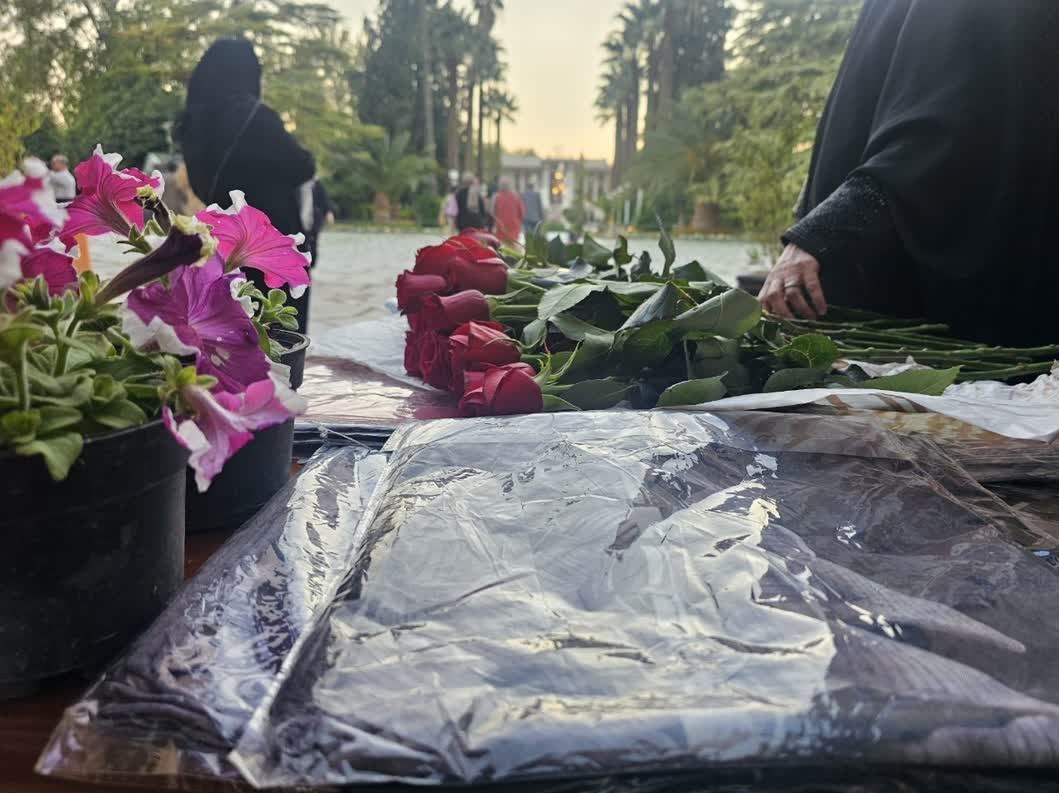 اهدای شاخه گل به بانوان کمحجاب در باغ عفیفآباد شیراز