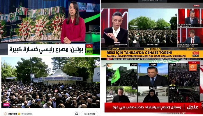 پخش زنده تشییع تاریخی پیکر رئیس جمهور شهید از سوی شبکههای جهانی