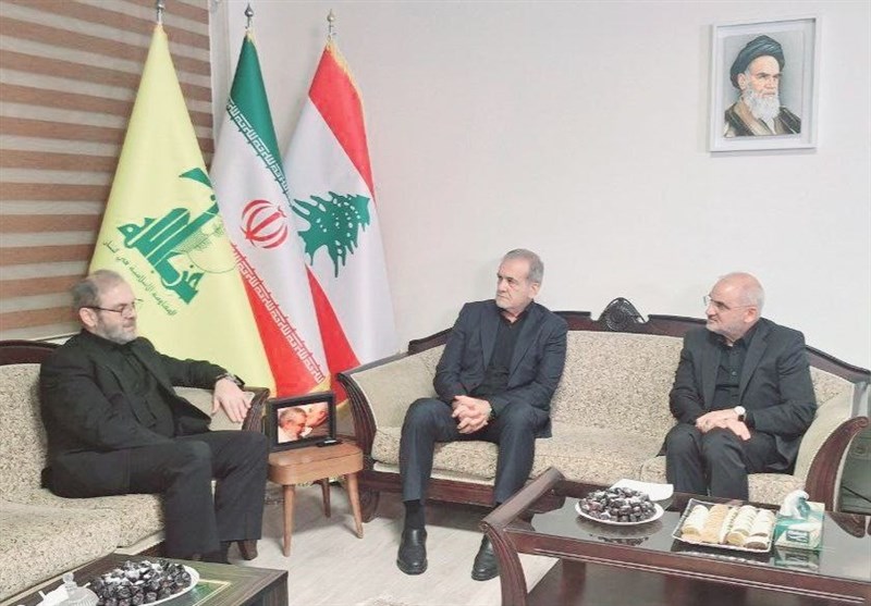 ادای احترام پزشکیان به شهید نصرالله در دفتر حزبالله