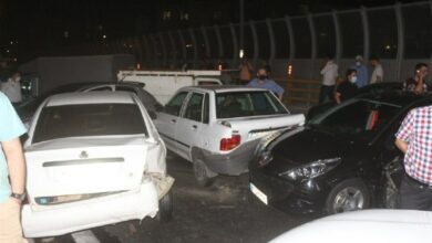 تصادف زنجیرهای 11 خودرو در کاشان 6 مصدوم داشت