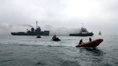 رزمایش مرکب خزر| عملیات اطفای حریق دریایی ایران و آذربایجان