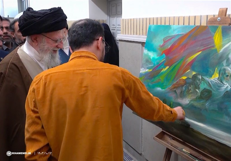 آیتالله سید علی خامنهای , رهبر انقلاب , شهید سپهبد قاسم سلیمانی , نقاشی , هنرهای تجسمی , پنجمین سالگرد شهادت حاج قاسم سلیمانی ,