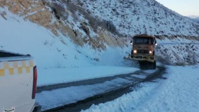 بارش برف در دلفان/ راه 50 روستا مسدود شد