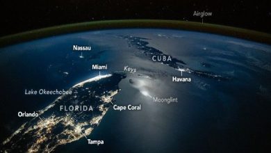 تصویر خیرهکننده از فلوریدا و کوبا از ایستگاه فضایی بینالمللی / ایستگاه فضایی بینالمللی , فلوریدا , کوبا , نور ماه , تصویر شبانه