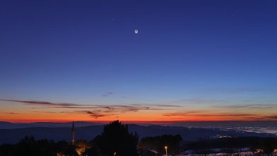 هلال ماه و همنشینی با سیارات درخشان در شامگاه زمستانی / ماه , سیارات , نجوم , هلال ماه , غروب خورشید