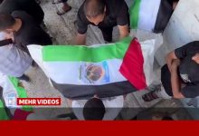 تشییع دسته جمعی پیکر ۱۰۰ شهید در غزه