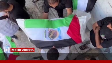 تشییع دسته جمعی پیکر ۱۰۰ شهید در غزه