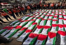 تشییع پیکر ۱۰۵ شهید فلسطینی جنایت «التاج» در غزه+ فیلم