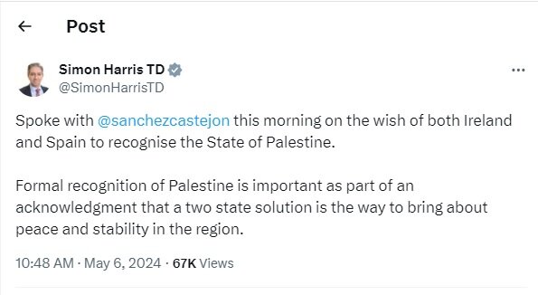 ایرلند و اسپانیا خواستار بهرسمیت شناختن کشور فلسطین هستند