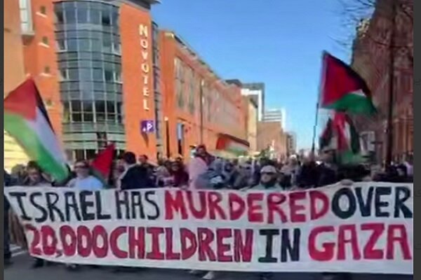 הפגנות של אנשי מנצ’סטר נגד פשעי משטר ציוני בעזה+ סרט