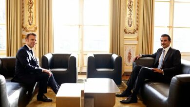 French President Macron and Qatari Emir Al Thani Discuss Regional Stability and Energy Security /Emmanuel Macron , Sheikh Tamim bin Hamad Al Thani , Qatar , France , regional stability
