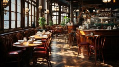 Historic Restaurant Interior Captures Timeless Ambiance /restaurant interior , vintage ambiance , classic decor , wooden bar , natural light