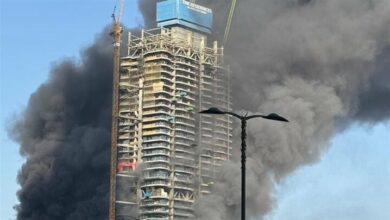 Fire Engulfs Upper Floors of Dubai International Financial Centre Twin Towers /Dubai , DIFC , fire , financial center , UAE
