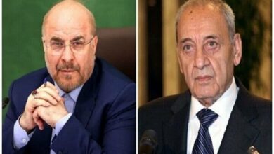 Lebanese Parliament Speaker Praises Iran's Stance on Halting Attacks /Lebanon , Iran , Nabih Berri , Mohammad Bagher Ghalibaf , Israel