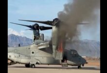 US Navy Osprey Aircraft Catches Fire During Landing in Arizona /US Navy , Osprey , Aircraft Fire , Arizona , Military Exercise