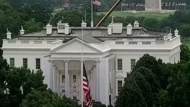 US Flag Half-Staffed at White House in Respect for Late Senator /Donald Trump , Lindsey Graham , White House , U.S. Flag , Senator