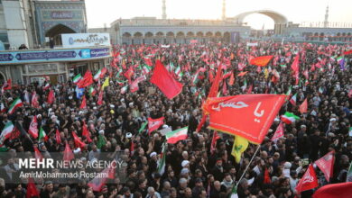 Red Flags at Martyr Leader's Funeral Signal Resistance and Unavenged Blood /Iran , Martyr Leader , Funeral , Red Flags , Resistance