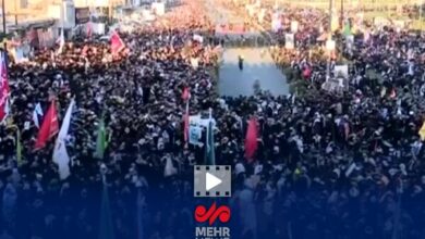 Massive Iraqi Crowds Mourn Martyr of Iran in Solemn Ceremony /Iraq , Iran , Martyr , Funeral , Mourning