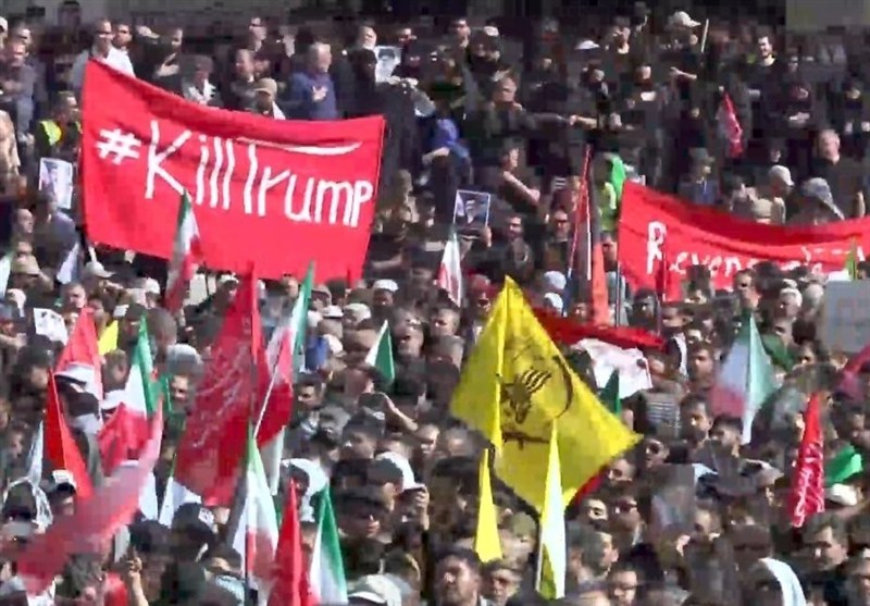 Thousands Demand Retribution for Martyred Leader in Tehran, 'Kill Trump' Flag Surfaces /Tehran , Iran , Martyrdom , Protest , Retribution