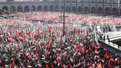 Aerial Views of Funeral Prayer for Martyred Leader of the Islamic Revolution /funeral prayer , Islamic Revolution , martyred leader , aerial views , ceremony
