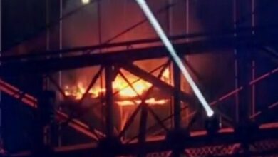Brooklyn Bridge Catches Fire During U.S. Independence Day Celebrations /Brooklyn Bridge , Independence Day , New York , Fire , Fireworks