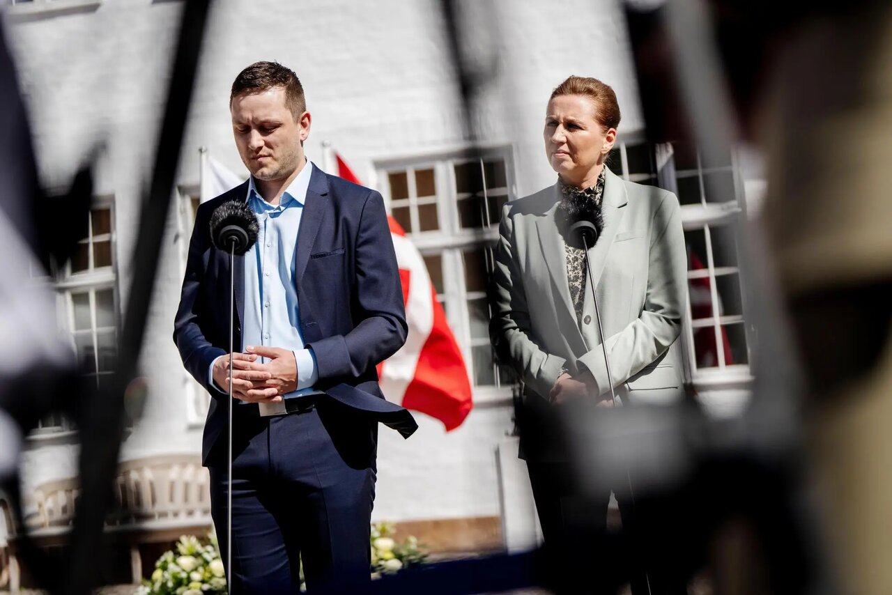 Danish Prime Minister Mette Frederiksen Addresses Press with Assistant /Denmark , Mette Frederiksen , Prime Minister , press conference , politics