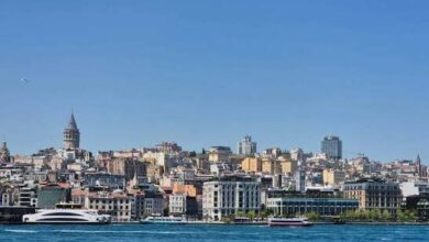 Istanbul's Skyline Showcases Vibrant Urban Landscape and Maritime Activity /Istanbul , skyline , Galata Tower , Bosphorus , maritime activity