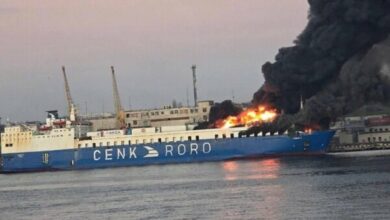 Russia Strikes Cargo Ship Carrying Military Supplies for Ukraine Near Odessa /Russia , Ukraine war , Odessa port , military shipments , Russian Ministry of Defense