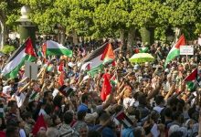 تظاهرات گسترده مقابل سفارت آمریکا در تونس در حمایت از غزه