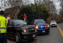 حامیان فلسطین جلوی خانه وزیر خارجه آمریکا تجمع کردند