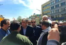حضور «محمد اسلامی» و جمعی از کارکنان سازمان انرژی اتمی در راهپیمایی روز جهانی قدس